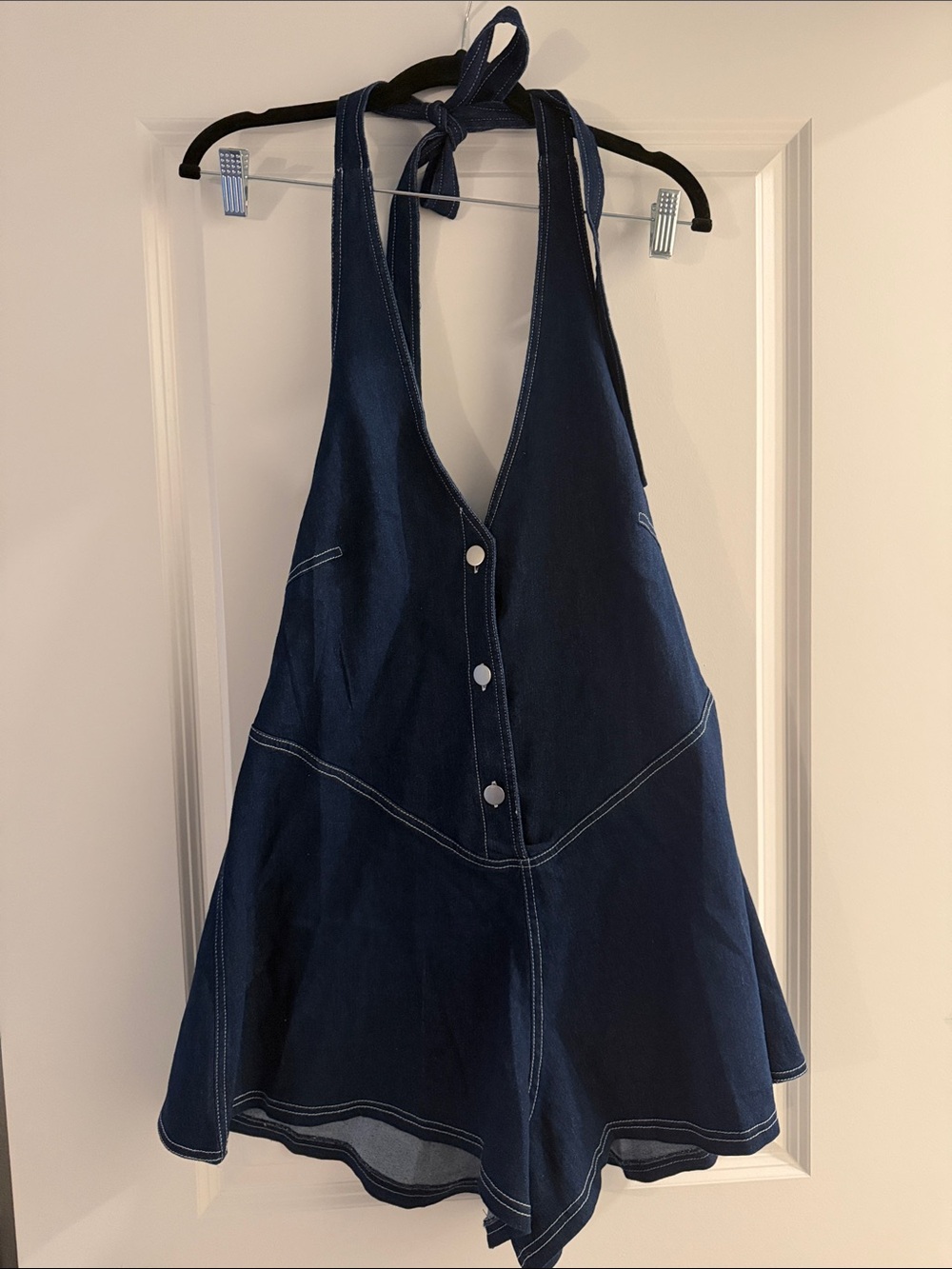 Halter Denim Romper in Dark Blue